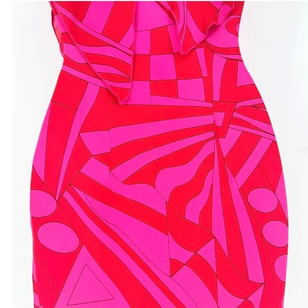 Morrell Maxie VTG 100% Silk Pink Red Psychedelic Asymmetrical Hem Dress 10‎ - Picture 7 of 10